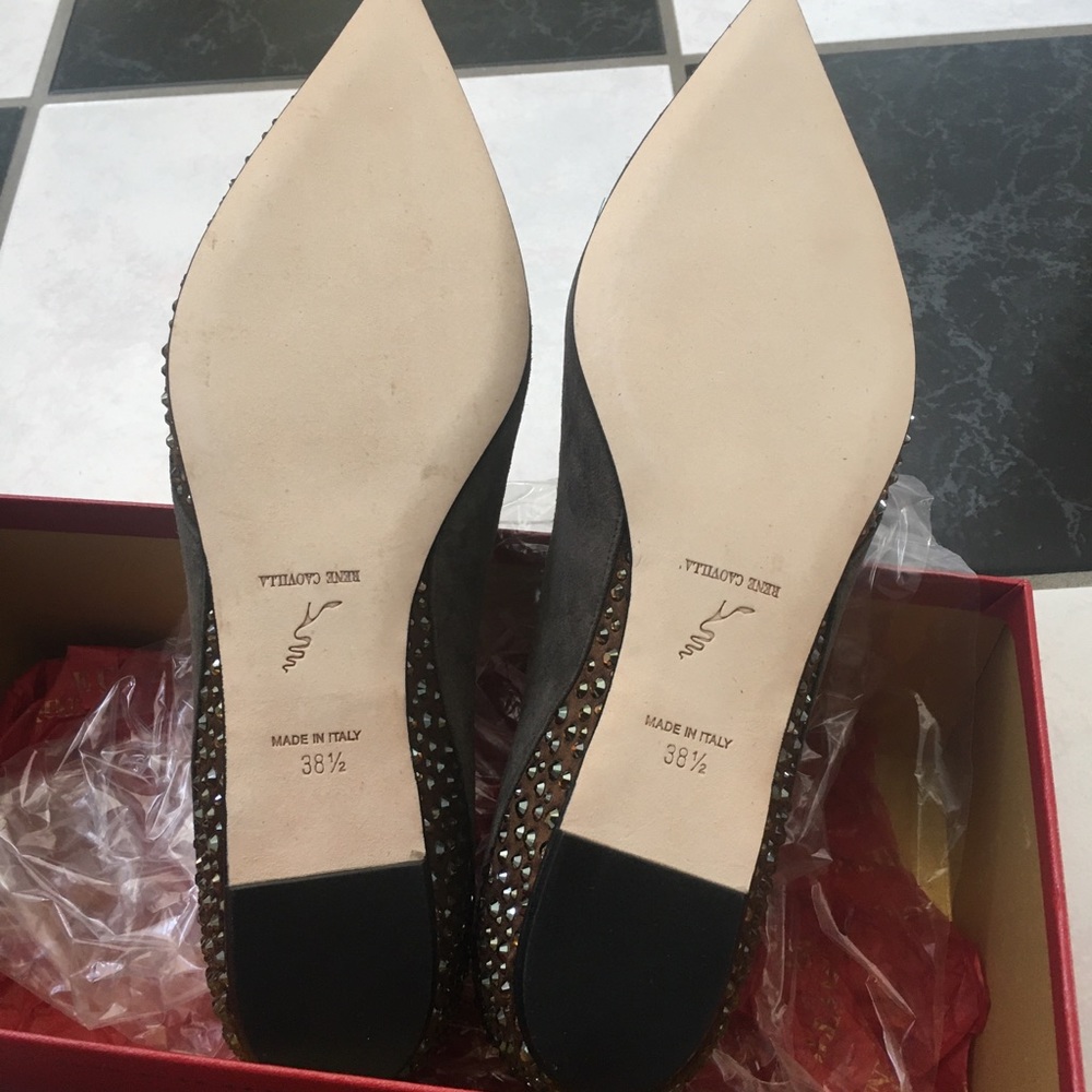 NIB Rene Caovilla Crystal Point Toe Suede Flat - Picture 6 of 8